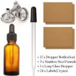 12 pcs, 1 oz Amber Dropper Bottles w/ 3 Stainless Steel Funnels & 1 Long Glass Dropper - 30ml Glass Bottles with Eye Droppers, Leakproof Essential Oils Bottle for Health, Personal Care & Beauty - Image 3