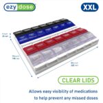 EZY DOSE Weekly (7-Day) Pill Organizer, Vitamin Container, and Daily Medicine Planner, 2X-Large Push Button Compartments, Arthritis Friendly, Easy to Use, 4 Times a Day, Color-Coded Lids, BPA Free - Image 3