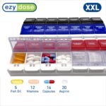 EZY DOSE Weekly (7-Day) Pill Organizer, Vitamin Container, and Daily Medicine Planner, 2X-Large Push Button Compartments, Arthritis Friendly, Easy to Use, 4 Times a Day, Color-Coded Lids, BPA Free - Image 4