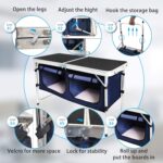 Outdoor Folding Table, Camping Folding Tables with 3 Adjustable Height Legs and Storage Organizer for BBQ, Party, Picnic, Camping (Black) - Image 5