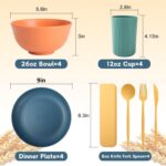 28 Piece Wheat Straw Dinnerware Sets,Plastic Dishes Set Alternative, Dishwasher & Microwave Safe Plates and Bowls Sets, Unbreakable Dinnerware Sets for 4 Dinner Plates, Cups, Cereal Bowls - Colorful - Image 3