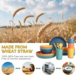28 Piece Wheat Straw Dinnerware Sets,Plastic Dishes Set Alternative, Dishwasher & Microwave Safe Plates and Bowls Sets, Unbreakable Dinnerware Sets for 4 Dinner Plates, Cups, Cereal Bowls - Colorful - Image 4