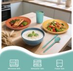 28 Piece Wheat Straw Dinnerware Sets,Plastic Dishes Set Alternative, Dishwasher & Microwave Safe Plates and Bowls Sets, Unbreakable Dinnerware Sets for 4 Dinner Plates, Cups, Cereal Bowls - Colorful - Image 6
