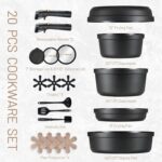 CAROTE 20pcs Pots and Pans Set Non Stick, Nonstick Cookware Set, Dishwasher/Oven/Fridge Safe Pots and Pans, Removable Handle RV Oven Safe Cookware, Induction Kitchen Set, Black - Image 3