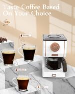 Amaste Retro Style Coffee Machine with 25 Oz Glass Coffee Pot, Reusable Coffee Filter & Three Brewing Modes, Warming Plate, Elegant White with Rose Gold - Image 4