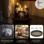 IYARA CRAFT Elephant Candle Holder Set – 3 Handmade Wood Tealight Holders with Tray, Rustic Black Home Décor, Cozy Holiday Centerpiece & Thoughtful for Women, Mom, Housewarming - Image 3