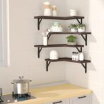 ROMGUAR CRAFT Corner Floating Shelves Wall Mounted Set of 4, Rustic Wood Storage Display Shelves for Home Decor, Bathroom, Kitchen, Bedroom, Living Room, Office (Brown) - Image 3