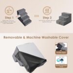 EHEYCIGA Dog Stairs for Small Dogs 13.5" H, 3-Step Dog Steps for Couch Sofa and Chair, Pet Steps for Medium Cats, Non-Slip Balanced Pet Ramp Indoor, Grey - Image 4