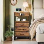 Furnulem Night Stand with Charging Station, USB Ports and Outlets, 28.3 Inch Tall Bedside Table with Wood Shelf, 3 Fabric Drawers Side Table for Bedroom, 3 Ways to Use, Rustic Brown - Image 3