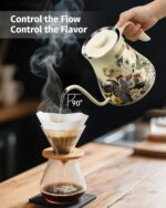 INFOOD 0.8L Gooseneck Electric Kettle, Precise Temperature Control for Pour Over Coffee & Tea, 1200W Fast Boiling Water, Auto Shut Off, Scheduling, Stainless Steel, Floral Painted Design - Image 3