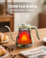 INFOOD 0.8L Gooseneck Electric Kettle, Precise Temperature Control for Pour Over Coffee & Tea, 1200W Fast Boiling Water, Auto Shut Off, Scheduling, Stainless Steel, Floral Painted Design - Image 5