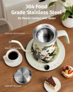 INFOOD 0.8L Gooseneck Electric Kettle, Precise Temperature Control for Pour Over Coffee & Tea, 1200W Fast Boiling Water, Auto Shut Off, Scheduling, Stainless Steel, Floral Painted Design - Image 6