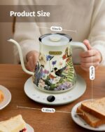 INFOOD 0.8L Gooseneck Electric Kettle, Precise Temperature Control for Pour Over Coffee & Tea, 1200W Fast Boiling Water, Auto Shut Off, Scheduling, Stainless Steel, Floral Painted Design - Image 7