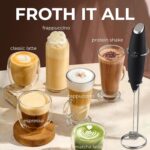 Zulay Kitchen Powerful Milk Frother Wand With Duracell Batteries - Ultra Fast Handheld Drink Mixer - Electric Whisk Foam Maker for Coffee, Lattes, Cappuccino & Matcha - Triple Whisk - Black - Image 4