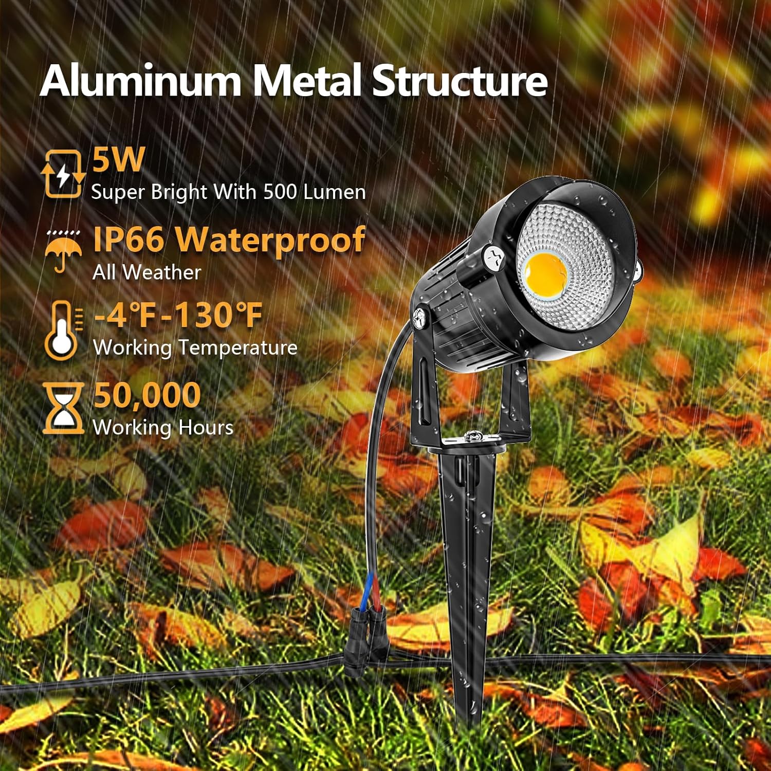 ZUCKEO All-in-One Low Voltage Landscape Lighting Kit, 5W LED Landscape Lights with Transformer, 120FT Wire and Connectors, Waterproof Outdoor Spotlight for Yard Garden House, 3000K 12V-24V, 12Pack - Image 4