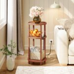 HOOBRO Small Round Side Table with Charging Station, 3-Tier Round Bamboo End Table, Compact Sofa Bedside Table for Small Space, Easy Assembly, for Living Room, Bedroom, Apartment, Walnut WL152UBZ01 - Image 3
