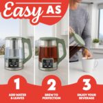 Gourmia Electric Glass Kettle – 1.7L Programmable Tea & Coffee Brewer with Digital Touch Display, 6 Presets, Removable Stainless Steel Infuser, Cordless with 360° Swivel Base, Green - Image 5