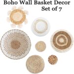 7 Pack Boho Wall Basket Decor - Seagrass Rattan Wicker Wall Decor Round Handmade Hanging Rustic Flat Elegant Wall Art for Farmhouse Living Rooms Bedrooms Display Table Settings Kitchen Home - Image 5