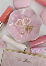 JAMEND CLXP Lotus Leaf Shape Decorative Ring Tray, Small Key Bowl, Ceramic Trinket Tray Jewelry Dish Organizing Necklace Earrings, Home Decoration for Mom Best Friend Sister, Pink. - Image 3