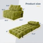 MAXYOYO Folding Sofa Bed, Convertible Sleeper Chair with Pillow Foldable Mattress with Back Support, Portable Fold Out Chair Bed Comfy Floor Sofa Lounge for Living Room Bedroom, Beige, Green - Image 3
