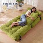 MAXYOYO Folding Sofa Bed, Convertible Sleeper Chair with Pillow Foldable Mattress with Back Support, Portable Fold Out Chair Bed Comfy Floor Sofa Lounge for Living Room Bedroom, Beige, Green - Image 5