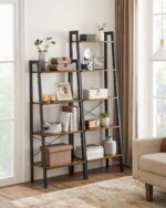 VASAGLE Ladder Shelf, 4-Tier Bookshelf, Storage Rack, Bookcase with Steel Frame, for Living Room, Home Office, Kitchen, Bedroom, Industrial Style, Rustic Brown and Ink Black ULLS44X - Image 3