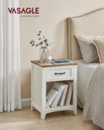 VASAGLE LIRY Collection - Farmhouse Nightstands with Charging Station, Set of 2 Bedside Tables, Side Tables with Drawer, Open Compartment, for Bedroom, Rustic White and Honey Brown ULET859K41 - Image 3