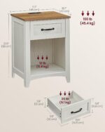 VASAGLE LIRY Collection - Farmhouse Nightstands with Charging Station, Set of 2 Bedside Tables, Side Tables with Drawer, Open Compartment, for Bedroom, Rustic White and Honey Brown ULET859K41 - Image 4