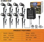 COLOER All-in-One Low Voltage Landscape Lighting Kit, 8 Pack 5W Die-cast Aluminum Landscape Lights with Transformer and Connectors, IP65 Waterproof Outdoor Spot Lights for Pathway Yard Garde - Image 5