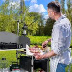 Folding Cooking Table Outdoor Portable Cook Station Aluminum Camping Kitchen with Storage Organizer, Windscreen, Hooks for BBQ, Party (Silver) - Image 3