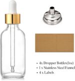AOZITA 4 Pcs, 1 oz Golden Cap Clear Dropper Bottles (30ml) with 1 Funnel & 4 Labels - Glass Tincture Bottles with Eye Droppers - Leakproof Essential Oil Bottles for Health, Personal Care & Beauty - Image 3