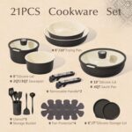 CAROTE 21-Piece Ceramic Cookware Set, Nonstick Pots and Pans Set with Detachable Handle, Non-Toxic Kitchen Cooking Set, Induction Compatible, Dishwasher & Oven Safe, Charcoal - Image 3