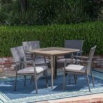 Christopher Knight Home Leah Outdoor 5 Piece Wood and Wicker Dining Set, Gray Finish/Gray - Image 4