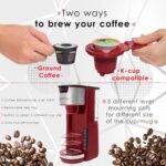 Mixpresso Red Single Serve Coffee Brewer K-Cup Pods Compatible & Ground, 30 oz Compact Coffee Maker Single Serve With 5 Brew Sizes Up To 14 Oz, Fits Travel Mug, Adjustable Drip Tray - Image 3