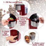 Mixpresso Red Single Serve Coffee Brewer K-Cup Pods Compatible & Ground, 30 oz Compact Coffee Maker Single Serve With 5 Brew Sizes Up To 14 Oz, Fits Travel Mug, Adjustable Drip Tray - Image 4