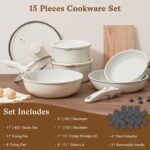 SODAY 15Pcs Pots and Pans Set Non Stick, Cookware Sets with Detachable Handle, Nonstick RV Kitchen Cooking Tools Removable Handles, Oven Safe, Induction Fast, Stackable Induction Cookware, White - Image 3