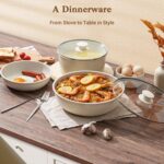 SODAY 15Pcs Pots and Pans Set Non Stick, Cookware Sets with Detachable Handle, Nonstick RV Kitchen Cooking Tools Removable Handles, Oven Safe, Induction Fast, Stackable Induction Cookware, White - Image 5