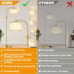 Nintiue Upgraded Modern Arc Dimmable Tall Standing Floor Lamp with Linen Shade, 1200 Lumens LED Bulb Included, for Living & Reading Room, Bedroom, Office & Nursery, Gold - Image 3