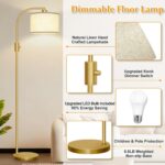 Nintiue Upgraded Modern Arc Dimmable Tall Standing Floor Lamp with Linen Shade, 1200 Lumens LED Bulb Included, for Living & Reading Room, Bedroom, Office & Nursery, Gold - Image 5