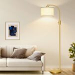 Nintiue Upgraded Modern Arc Dimmable Tall Standing Floor Lamp with Linen Shade, 1200 Lumens LED Bulb Included, for Living & Reading Room, Bedroom, Office & Nursery, Gold - Image 6