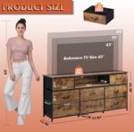 WLIVE Dresser TV Stand for 50, 55, 65 inch TV, Entertainment Center with LED Lights & Charging Station, Chest of Drawers with 8 Fabric Drawers and Open Shelves for Living Room, Hallway, Rustic Brown - Image 3