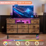 WLIVE Dresser TV Stand for 50, 55, 65 inch TV, Entertainment Center with LED Lights & Charging Station, Chest of Drawers with 8 Fabric Drawers and Open Shelves for Living Room, Hallway, Rustic Brown - Image 4