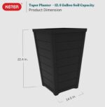 Keter Set of 2 Resin Modern Outdoor 22 Inch Tall Large Flower Pots, Tapered Wood Look Planters for Outdoor Plants and Front Porch Decor, Graphite - Image 3