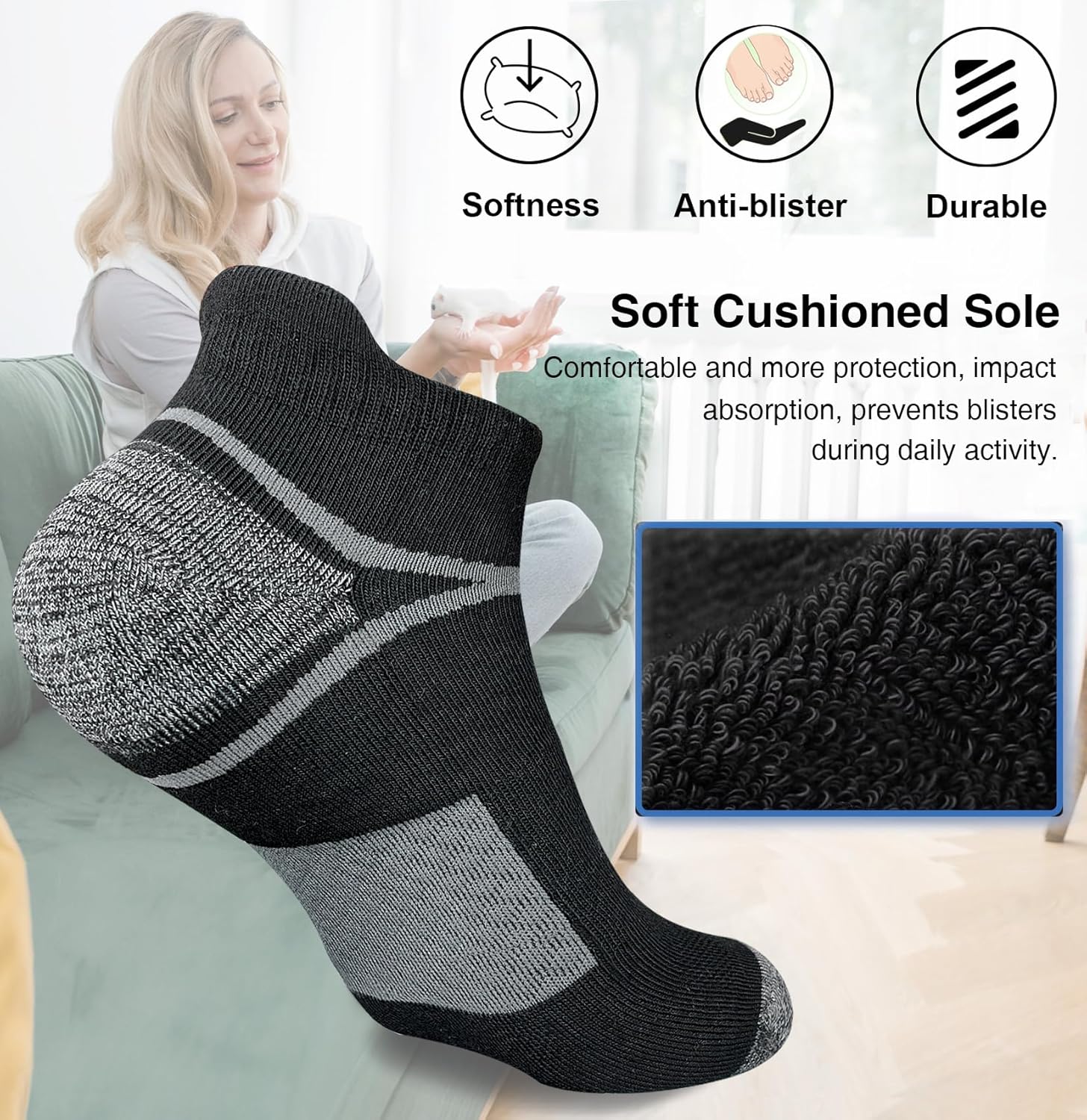 suaskk Men's Athletic Cushioned Ankle Socks, Comfort Wicking Anti-Blister Running Sock 5 Pairs - Image 4