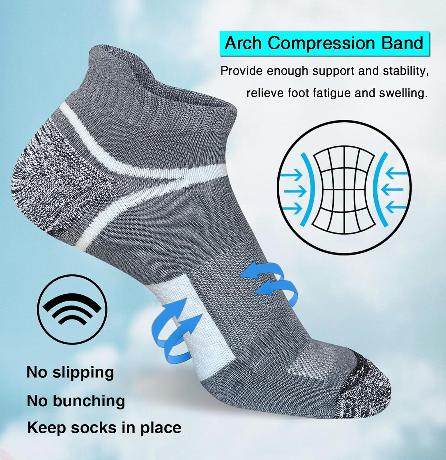 suaskk Men's Athletic Cushioned Ankle Socks, Comfort Wicking Anti-Blister Running Sock 5 Pairs - Image 5
