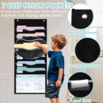 ALSLEA 8 Pockets Hanging Wall File Organizer 15" Extra Wide Pocket Chart for Classroom, Office, Home, Mail Organizer Wall Mounted with 1 Writable Clear Pocket, 5 Wall/ Door Hooks & 12 Labels (Black) - Image 4