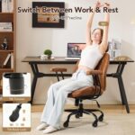 YFO Home Office Desk Chair Office Rubber Casters Ergonomic Computer Chair with Lumbar Support Adjustable Height Rolling Swivel Executive Task Armrests Chair， Brown Leather - Image 4