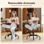 YFO Home Office Desk Chair Office Rubber Casters Ergonomic Computer Chair with Lumbar Support Adjustable Height Rolling Swivel Executive Task Armrests Chair， Brown Leather - Image 5