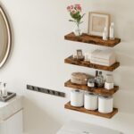 Fixwal Wood Floating Shelves, Wall Shelves Set of 4, Shelves for Wall Decor, with Invisible Brackets for Bathroom, Living Room,Bedroom and Kitchen(Rustic Brown) - Image 3