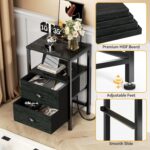 Furologee Nightstands Set of 2, End Tables with Charging Station and LED Lights, Black Night Stands with 2 Fabric Drawers, Bedside Tables Set of 2 for Living Room/Bedroom,Black Oak - Image 4